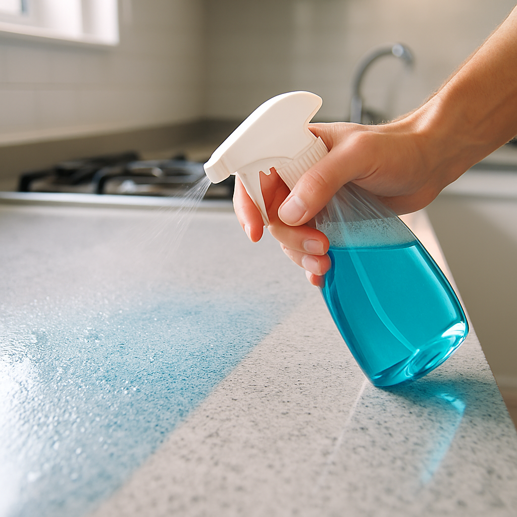 Aplicação de tipos de produtos multiuso para limpeza em diferentes superfícies da cozinha moderna